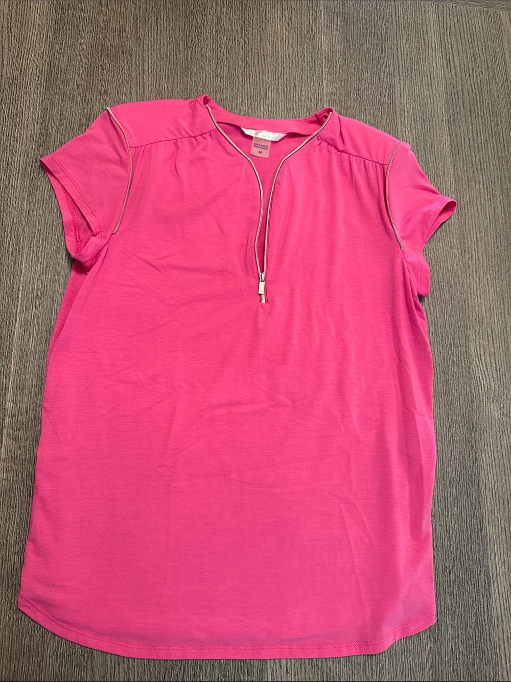 Peter Nygard Bright Pink Short Sleeve Zip Top